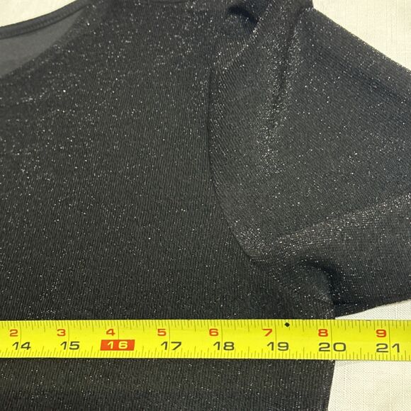 (T4) NWT ANN TAYLOR NWT Metallic Fringe Tweed Black Gold 3/4 Sleeve Top, Sz L - Picture 3 of 12